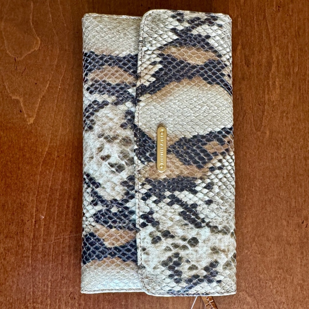 Brand New Brahmin Leather Soft Checkbook Wallet in Sable Seville Python